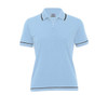 A light blue women's polo shirt with black trim and a zip collar. The shirt features a logo on the chest.