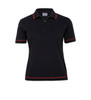 A women's retro waffle polo shirt in black with red contrasting trim and a zippered neckline.