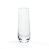 A clear stemless champagne flute with a sleek, modern design and a rounded base.
