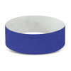 A blue Tyvek event wristband, designed for use at exhibitions and events.