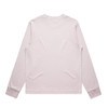 A light pink long-sleeve T-shirt, featuring a simple design and cuffs at the sleeves. It has a logo on the back.