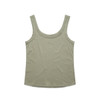 A green singlet with a scoop neck and shoulder straps. The fabric appears soft and smooth, featuring a branding logo.