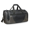 A black and grey Excelsior duffle bag with multiple compartments and a carry strap. Features a logo on the side.