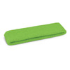 A green sweat band lying flat on a white background, featuring a simple design and a branded logo.