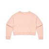 A light pink cropped jumper with long sleeves and a simple design. It features a logo on the garment.
