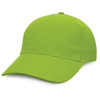 A bright green cap featuring a curved brim and a logo on the front.