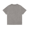 A grey stone wash heavy tee with short sleeves and a round neckline. The shirt features a logo on the back.