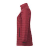 A lightweight packable insulated puffer jacket in burgundy, featuring a side zip pocket and a high collar.