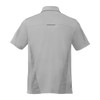A short sleeve polo shirt in light grey with a subtle design and a logo on the back.