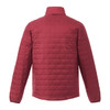 A lightweight packable insulated puffer jacket in a rich burgundy colour, featuring a simple design and a collar.