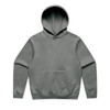 A grey hoodie with a front pocket and a hood. The product includes a logo or branding.