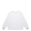 A long-sleeved tee in white with fitted cuffs and a simple design; features a branding logo.