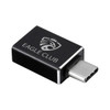 A black USB 3.0 to Type-C adapter with a metallic connector and a logo on the side.
