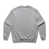A grey jumper with a round neck and long sleeves, featuring a brand logo on the back.