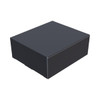 A black box with a sleek design, suitable for packaging electronic products. It features a logo on the surface.