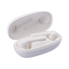 White earbuds in a matching charging case, featuring a sleek design and a minimalistic interior.