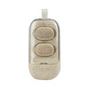 Eco-friendly TWS earbuds in light beige case, featuring a simple design and a logo on the surface.