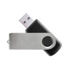 A black and silver Mix N Match flash drive with a swivel design and a circular button. It features a branding logo.
