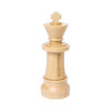 A wooden king chess piece, featuring a cross on top and a smooth, polished finish. Includes engraved branding.