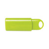 A bright green Retractor2 Flash Drive with a rounded design and a loop for easy attachment.