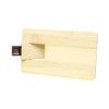 A bamboo credit card drive featuring a USB connector, designed in a sleek, natural wood finish.