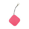 A pink square-shaped smart tag tracker with a black loop for attachment. It features a small button on one side.