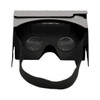 A pair of black virtual reality glasses with a secure strap and lenses visible inside.