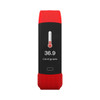 A red Kelvin Smart Band with a black display showing a temperature reading and a thermometer icon.