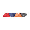 A selection of four Cordy Cable Wraps in red, blue, orange, and grey, featuring a small logo and snap closure.
