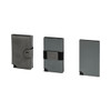 A grey vegan RFID wallet with three different styles and a logo. Features a sleek design and compact size.