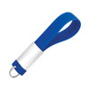 A blue USB flash drive with a sleek, metallic silver connector and a ring for attaching to keys or bags.