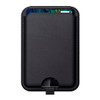 A black magnetic card wallet stand with a sleek design and an opening at the bottom for easy access.