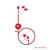 A red and white charging cable with multiple connectors and a circular branding logo.