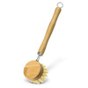 A bamboo dish brush with a wooden handle and soft bristles, featuring a circular brush head.