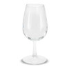 A clear wine glass with a rounded bowl and a slender stem, designed for tasting wine.