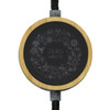 A black and bamboo circular adaptor featuring a "Zero Waste" design, attached to a braided cable.