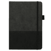 A5 thermo notebook in black with a textured cover and black elastic band closure, featuring a logo.