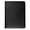 A black recycled A4 zip portfolio with a logo embossed on the front.