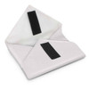 A reusable food wrap is displayed, featuring a white fabric design with black velcro closures.