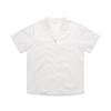 A white short-sleeve pyjama top with a collar and button front, featuring a subtle logo.
