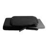 A black laptop caddy with a sleek design, featuring a zip closure and a smooth surface.