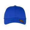 A blue organic cotton twill cap with a curved brim and a logo on the side.