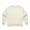 A beige crew jumper with a simple design and a logo on the label. The fabric appears soft and comfortable.