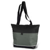 A lunch cooler bag in black and olive green with a zip closure and two straps. It features a logo on the front.