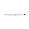 A white stylus pen with a black tip and metallic accents, featuring a clip and branding.