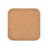 A square cork coaster in a natural brown color, featuring rounded edges and a textured surface.