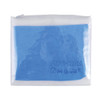 A pouch containing a blue Supa Cham chamois. The pouch features a transparent design with a zip closure and branding.