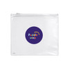 A clear pencil case with a circular logo in purple, featuring colourful text for "Puddle Winkle Daycare."