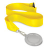 A silver medal with a blank centre hangs from a yellow ribbon, designed for promotional use.