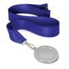 A podium medal with a 50mm silver circular pendant attached to a blue satin ribbon.